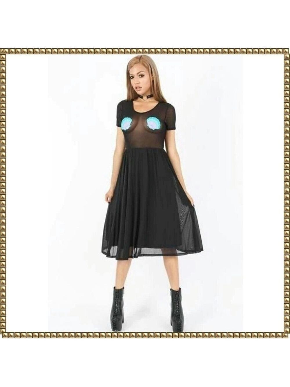 Iron Fist Black Mermaid Life Fit Flare Mesh Dress Medium